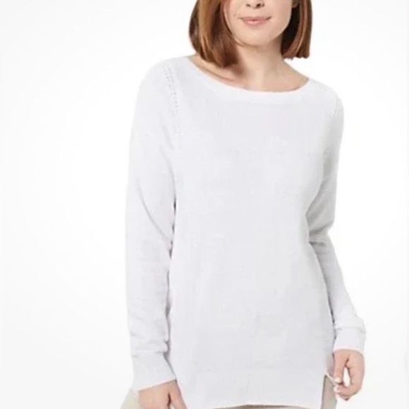 Barefoot Dreams CozyChic UltraLite Dockside Pointelle Pullover L Sweater Top NEW - Picture 1 of 17